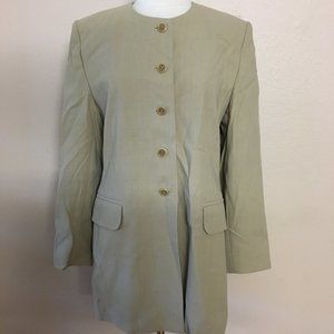 Vintage Khaki Nude Collarless Tan Escada Jacket Pants Suit 2 piece Set